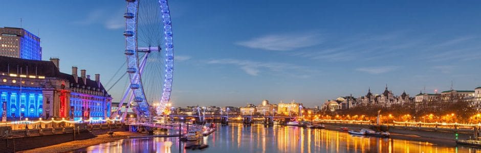 Southbank London eye at night